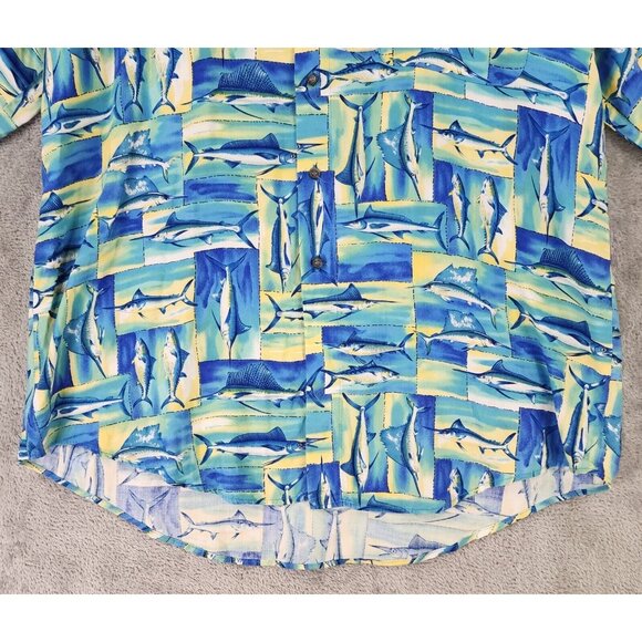 Un Tied Shirt Mens Large Blue Sword Fish Hawaiian Casual Button Up Short Sleeve - Picture 7 of 10